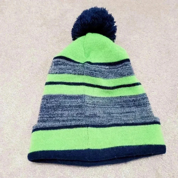 Seattle Seahawks Hat unisex Neon Green NFL Sideline Sport Pom Cuffed Embroidered - Picture 2 of 8